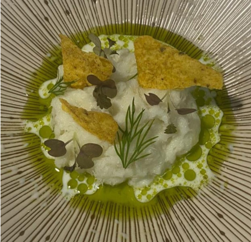 WHIPPED SALT COD, WHITE TRUFFLE OIL, CRISPY POLENTA &amp; MILK AND PARSLEY EMULSION